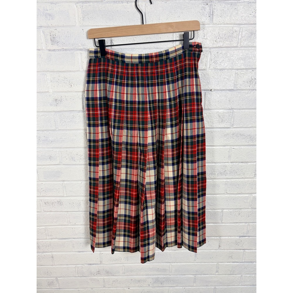 Pendleton Virgin Wool Pleated Skirt Womens 10P Red Tartan Plaid Wool USA Preppy - Picture 1 of 11